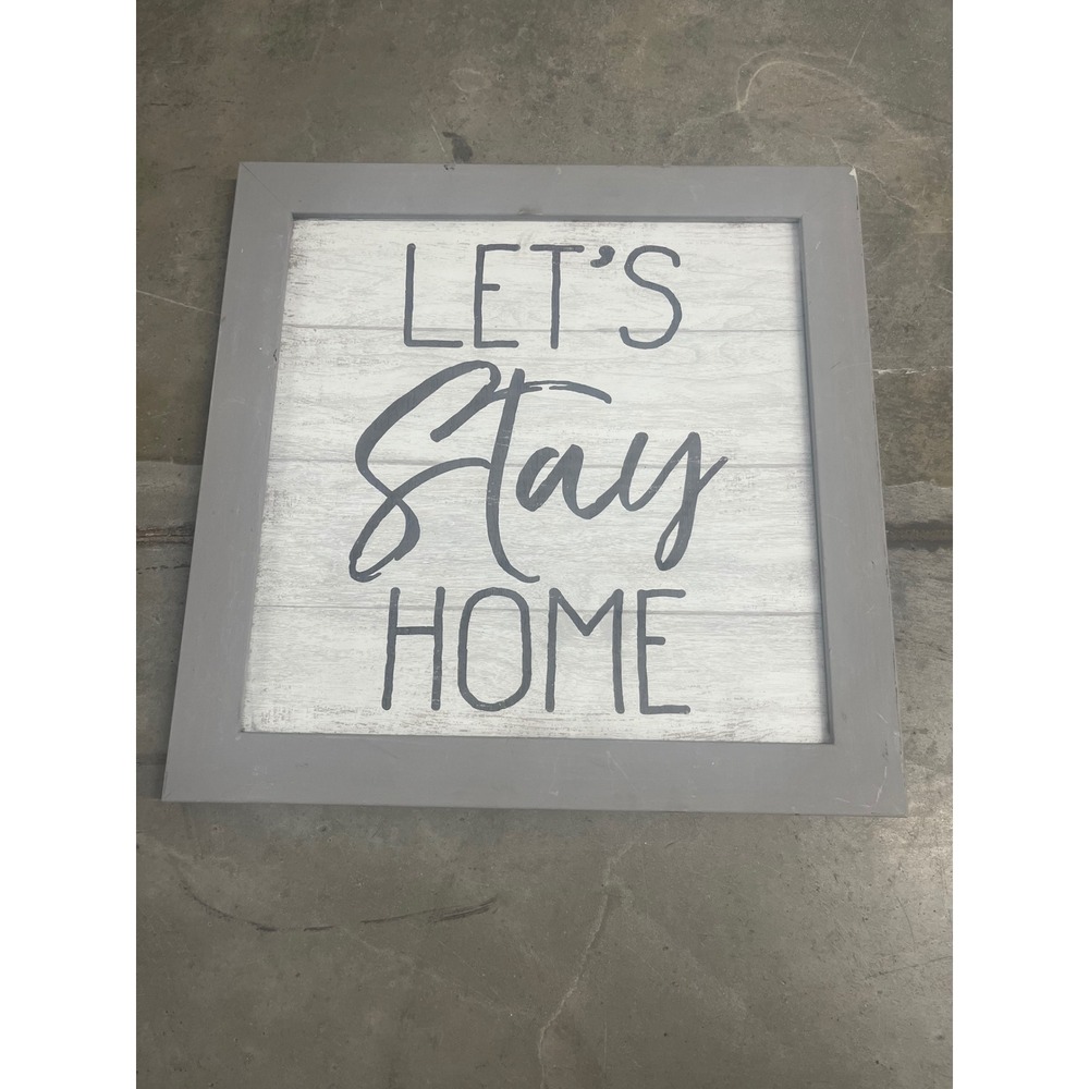 At Home Lets Stay Home Square Framed Wall Art Gray White Farmhouse